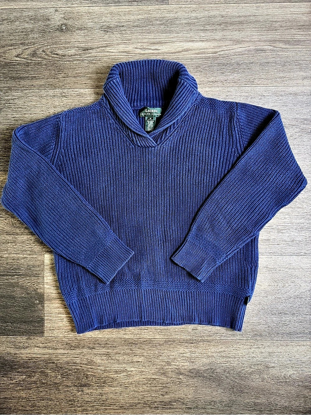 Lauren Ralph Lauren Ribbed Cowl Neck Sweater in Blue Size Medium